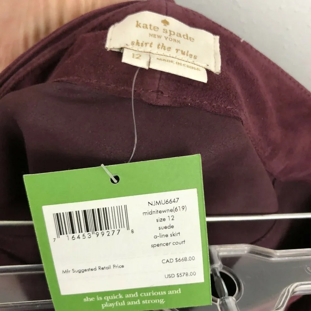 Kate Spade A-Line Mini Skirt Size 12 Spencer Court Wine Goat Suede Leather